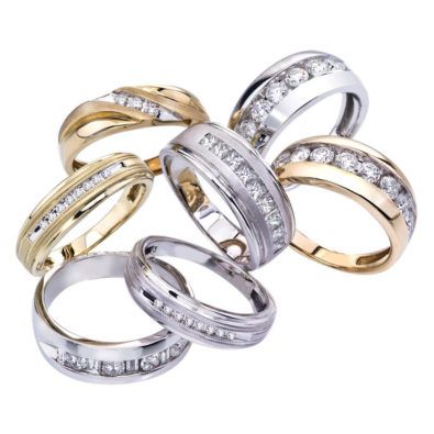 14 K Yellow and White Gold and Diamond Assorted Men's Bands