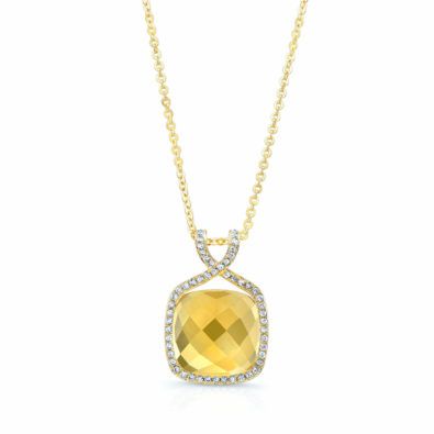 Citrine cushion and diamond pendant
