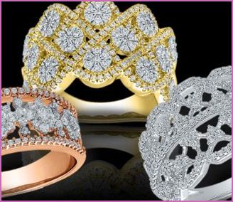 Rose Gold, Gold, and Silver Diamond Rings