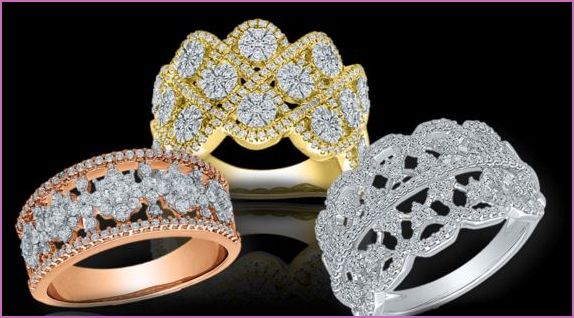 Rose Gold, Gold, and Silver Diamond Rings