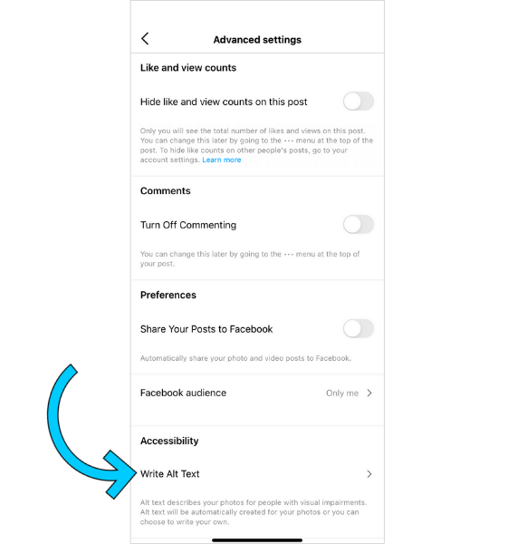 Adding Alt Text to an Instagram Post Image 
