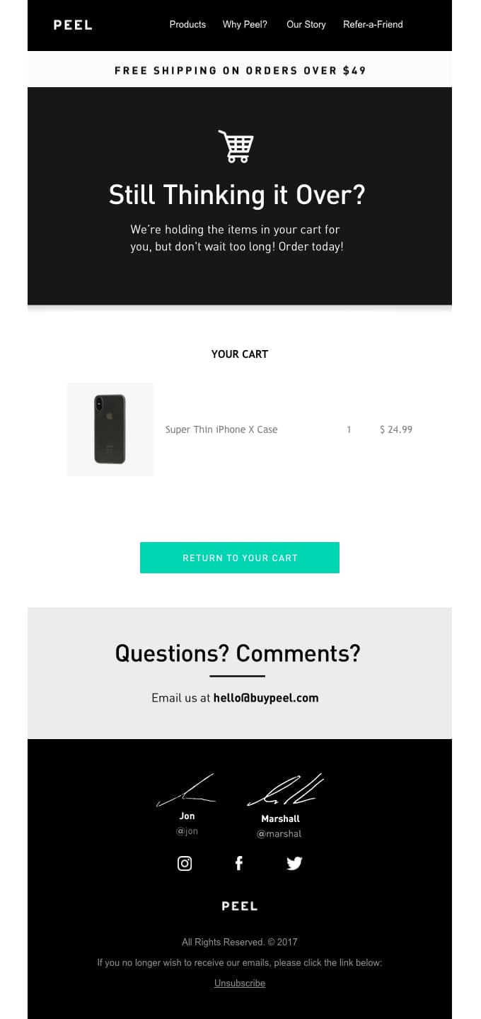 Peel Abandoned Cart Email Template