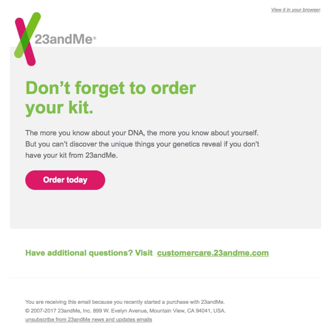 23andMe Abandoned Cart Email Template