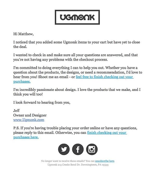 Ugmonk Abandoned Cart Email Template