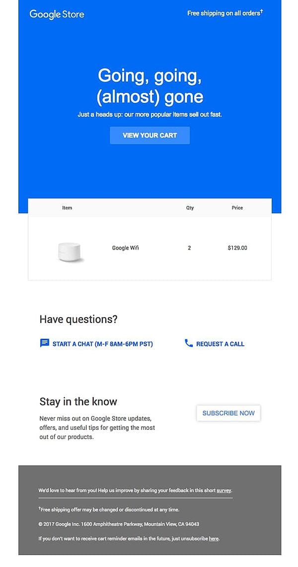 Google Abandoned Cart Email Template