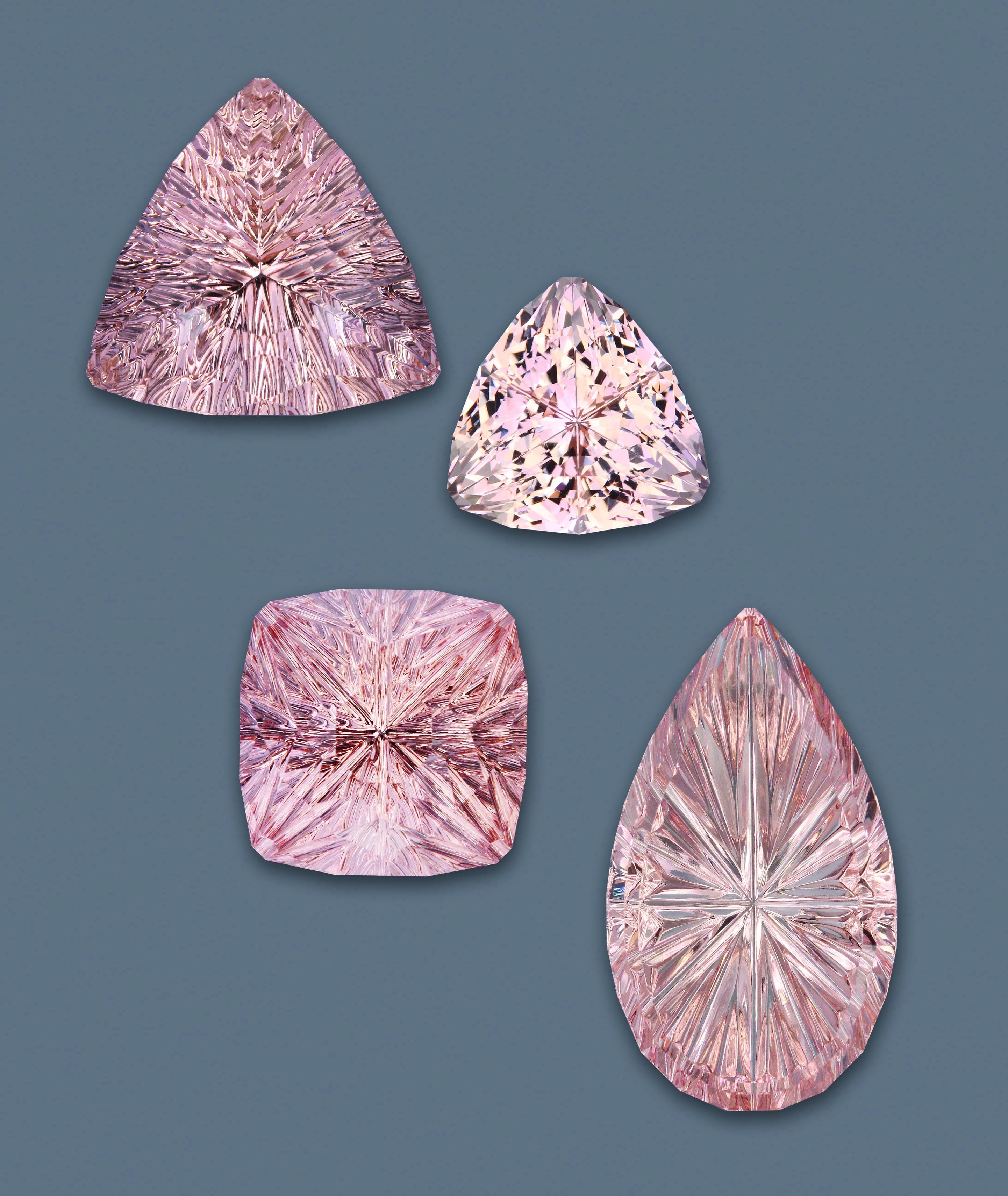 This suite of morganite (16.69–22.22 ct) was cut from Brazilian rough