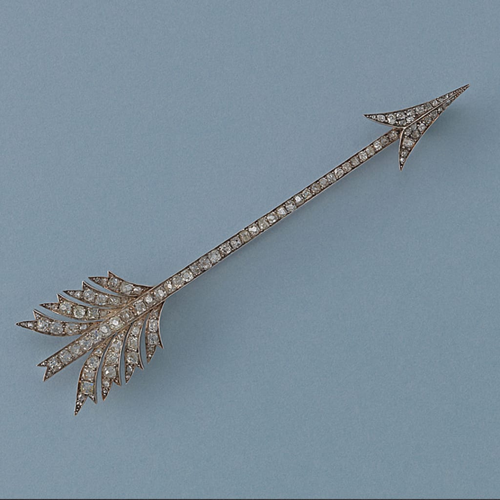 Diamond, 18-karat Gold and Silver Arrow Brooch 